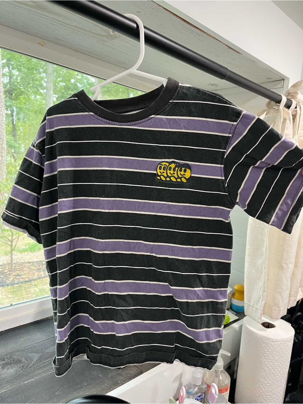 Zara Striped Black and Purple Crewneck T-Shirt